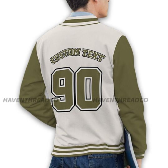 AJ 1 Medium Olive Unisex Varsity Jacket, God Got Me Varsity Custom, Custom Baseball Jacket