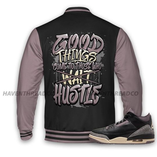 AJ 3 Black Violet Ore Unisex Varsity Jacket, Good Things Varsity Custom, Custom Baseball Jacket