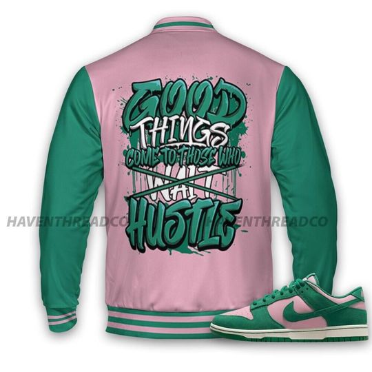 Dunk Pink Malachite Medium Soft Low Sail Unisex Varsity Jacket, Good Things Varsity Custom, Custom Baseball Jacket