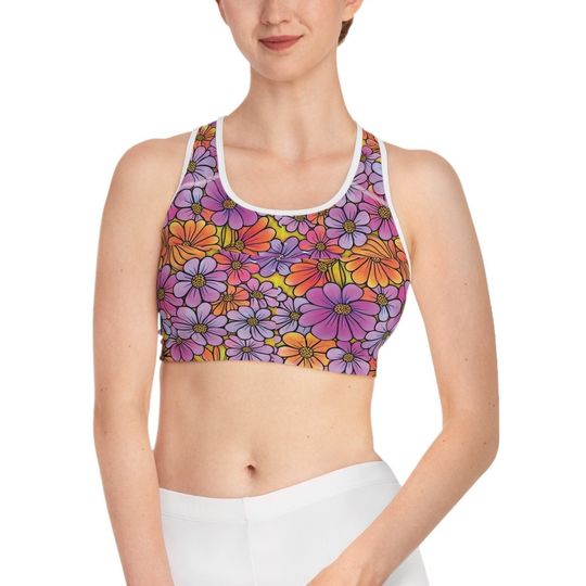 SPRING BLOSSOM Flower Stylish Yoga Sports Bra, Floral Comfortable Fitness Top