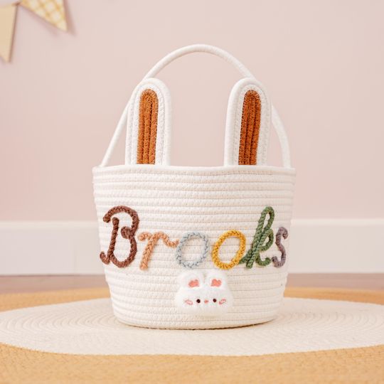 Crochet Personalized Easter Basket 2026 with Name - Custom Easter Egg Hunt Gift for Kids, Baby's First Keepsake & Spring Decor Basket