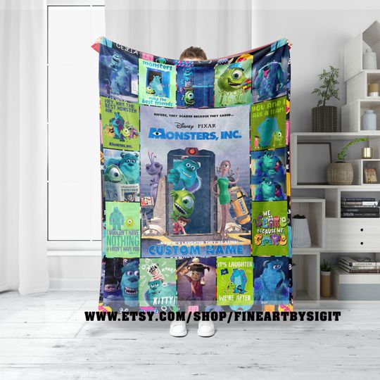 Personalized Disney Monsters Inc Blanket, Disneyland Monster Inc Fleece Blanket,Inc Blanket Baby Birthday Gift,Mike Sulley Character Blanket