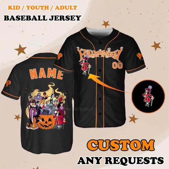 Halloween Disney Villains Jersey, Disney Halloween Pumpkin Baseball Jersey, Evil Queen Jersey, Jafar Shirt, Halloween Party Jersey