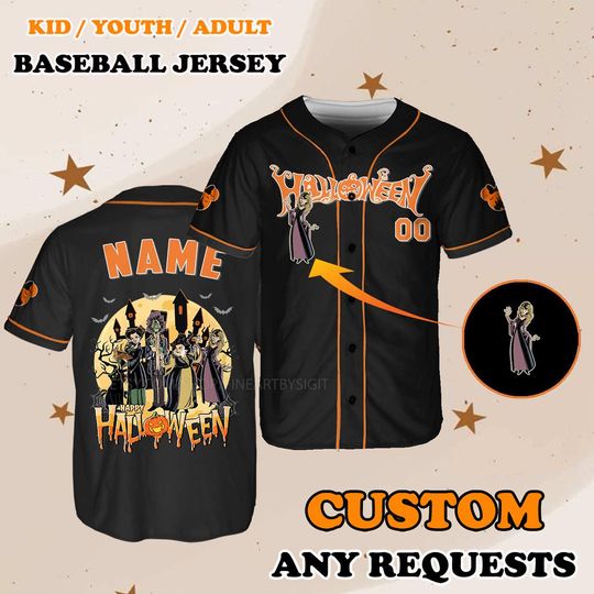 Hocus Pocus Halloween Party Jersey, Disney Happy Halloween Baseball Jersey, Sarah Sanderson Shirt, Thackery Binx Baseball Jersey