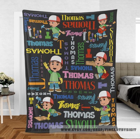 Custom Name Handy Manny Disney Throw Blanket, Disney Manny Garcia Friends Blanket, Disney Team Home Blanket, Birthday Gift, WDW Disneyland Gifts
