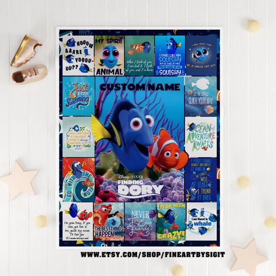 Custom Name Finding Dory Fleece Blanket, Disney Finding Dory Blanket, Custom Name Pixar Finding Dory Blanket, Finding Dory Blanket