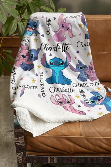 Custom Stitch Fleece Blanket, Christmas Stitch, Disney Blanket, Personalized Name Blanket, Birthday Gift, Disney Trip Blanket