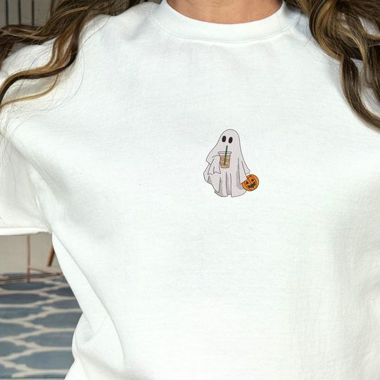 Spooky Ghost Embroidered Sweatshirt, Halloween Sweatshirt