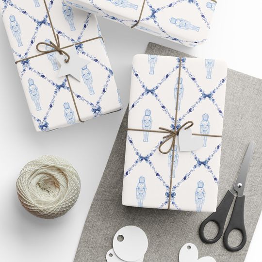 Nutcracker Blue Trellis Wrapping Paper, Christmas Nutcracker Wrapping, Nutcracker Gift Wrap, Christmas Nutcracker Wrap, Holiday Gift Wrap