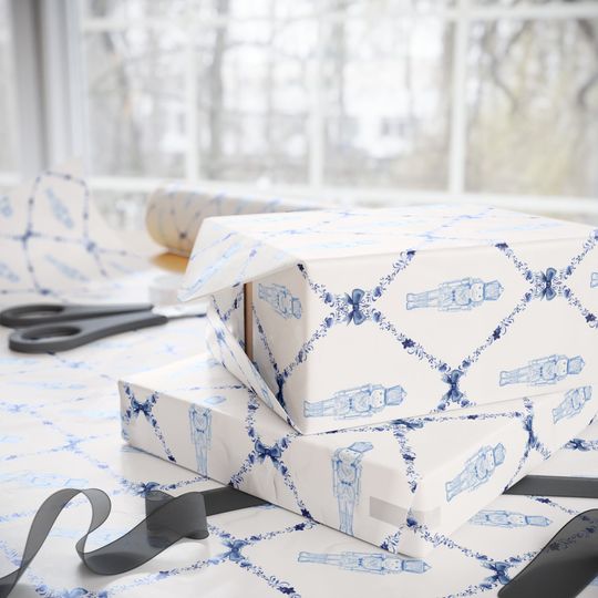 Nutcracker Blue Trellis Wrapping Paper, Christmas Nutcracker Wrapping, Nutcracker Gift Wrap, Christmas Nutcracker Wrap, Holiday Gift Wrap