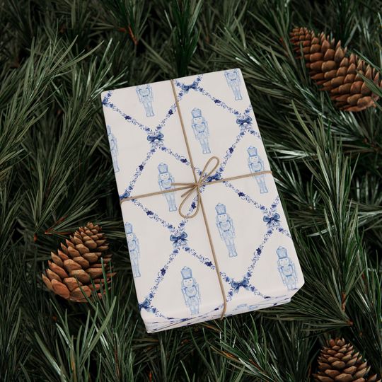 Nutcracker Blue Trellis Wrapping Paper, Christmas Nutcracker Wrapping, Nutcracker Gift Wrap, Christmas Nutcracker Wrap, Holiday Gift Wrap