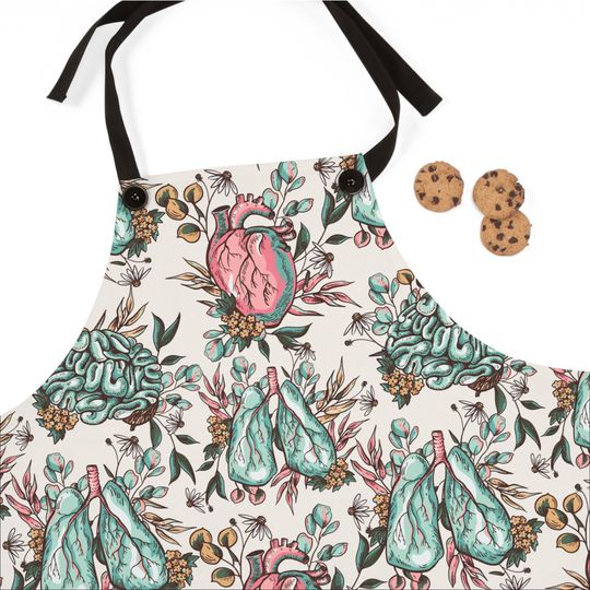 Floral Organs Brain, Heart, Lungs Boho Design Apron
