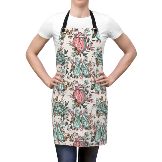 Floral Organs Brain, Heart, Lungs Boho Design Apron