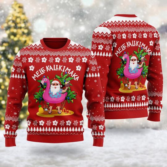 Mele Kalikimaka 3D All Over Printed T-shirt, Hawaiian Santa Ugly Christmas Sweater, Xmas Sweatshirt, Christmas Gift For Men Women Kid