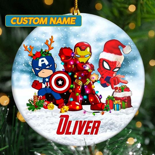 Personalized Superheroe Character Ceramic Christmas Ornament, Heros Team Customized 2024 Christmas Tree Decor, Superheros Group Gift For Kid