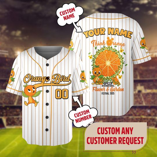 Custom Orange Bird Epcot Flower and Garden Baseball Jersey, Epcot Orange Bird Shirt, Magic Kingdom Festival Family Trip Matching Tee