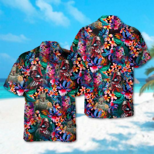 Synthwave Darth Vader Stormtrooper Boba Fett Hawaiian Shirt