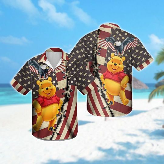 Cute Bear Eagle Fireworks US Flag Independence Day 3D Hawaiian Shirt, Magic Kingdom Fourth Of July Shirt, 4th July All Over Print Tee