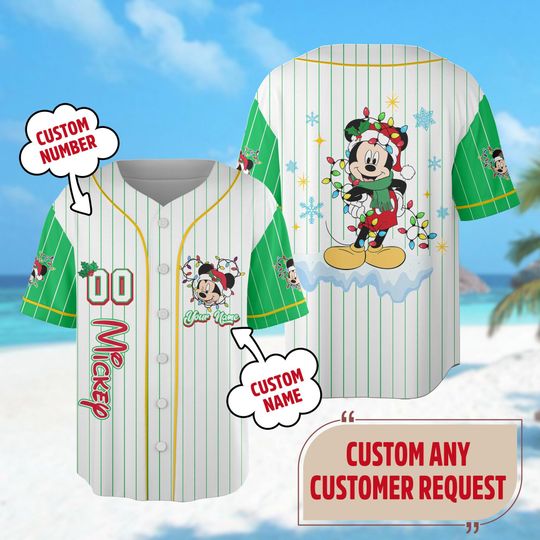 Custom Mickey Mouse Christmas Baseball Jersey, Mickey Mouse Jersey Team
