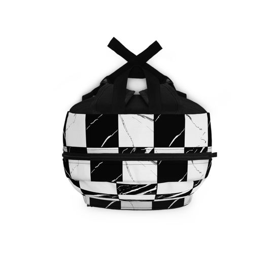 Black and White Tiled Backpack - Durable & Lightweight Bag | Waterproof with Adjustable Straps