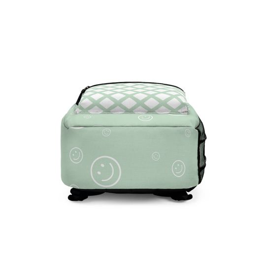 Durable Green Smiley Face Backpack, Cute Backpack, Back to School Bag for Girls, Backpack for Middle school girls