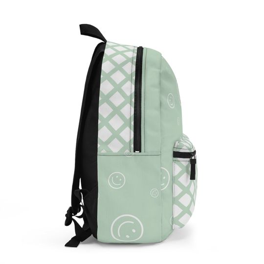Durable Green Smiley Face Backpack, Cute Backpack, Back to School Bag for Girls, Backpack for Middle school girls