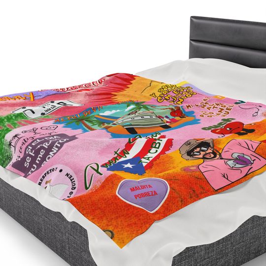 Bad Bunny Velveteen Plush Blanket, Bad Bunny Merch