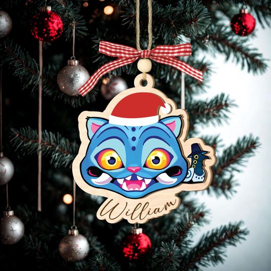 Personalized Derpy Blue Tiger Ornament, K-Pop Design, Custom Kids Name