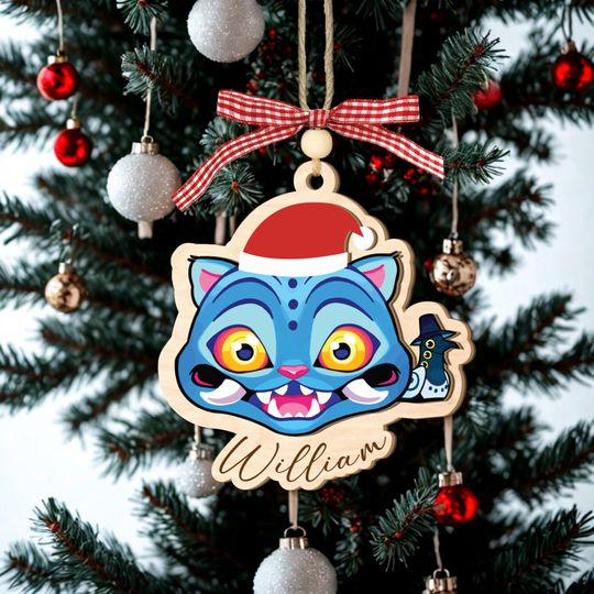 Personalized Derpy Blue Tiger Ornament, K-Pop Design, Custom Kids Name