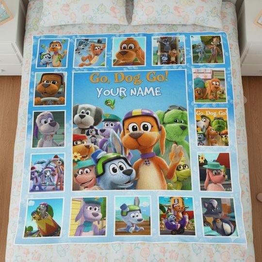 Go Dog Go Blanket, Custom Name Fleece Throw, Kids Bedding