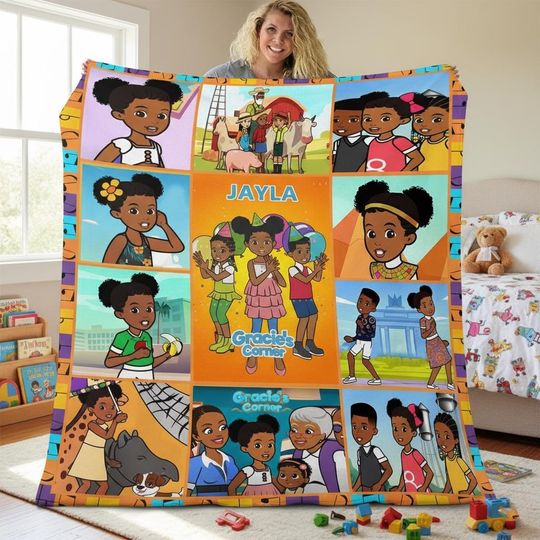Gracies Corner Fleece Blanket, Custom Name Throw, Kids Bedding