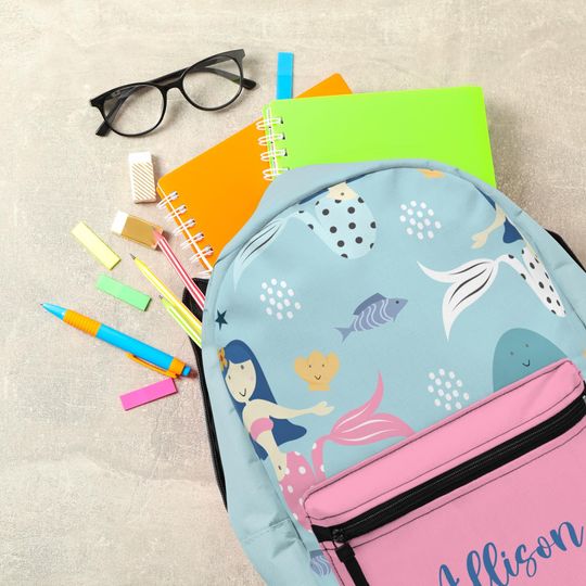 Personalized Mermaid Name Backpack, Custom Under the Sea Themed School Bag