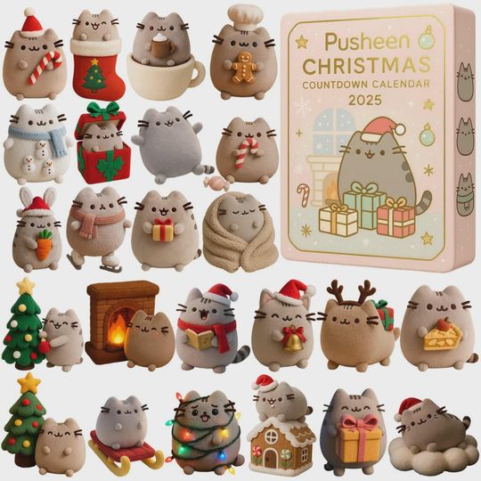 Pusheen Advent Calendar 2025, Cute Pastel Cat Box, 24-Day Acrylic Countdown, Fun Christmas Gift for Kids & Decor