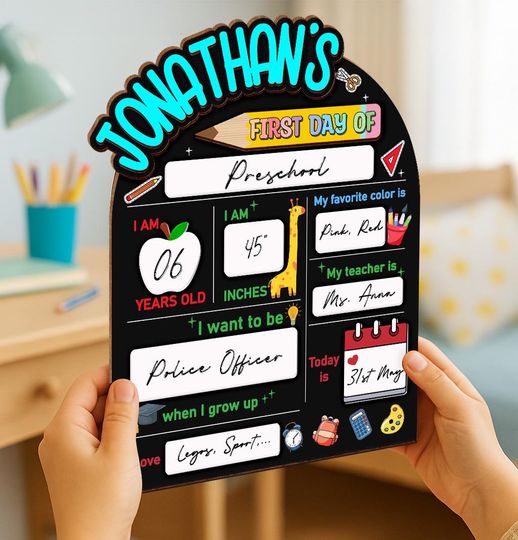 Customized First And Last Day Schoool Sign, Back To School Sign, Kindergarden First Last Day Of School Sign,Interchangable Name,School Board