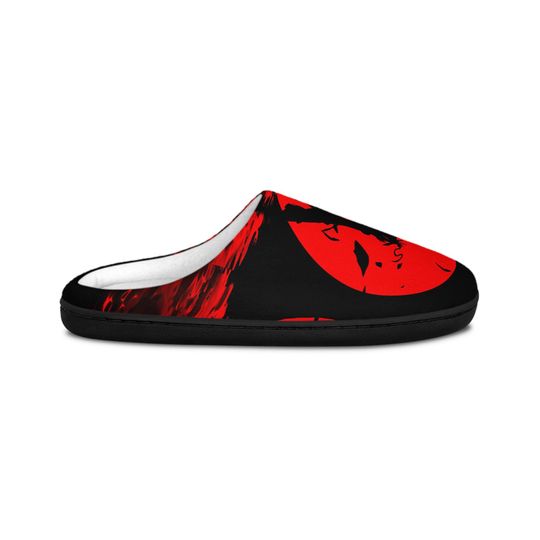 Men's Indoor Slippers: Red Samurai Design, Cozy Flannel Fleece