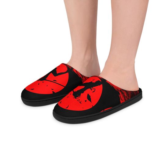 Men's Indoor Slippers: Red Samurai Design, Cozy Flannel Fleece