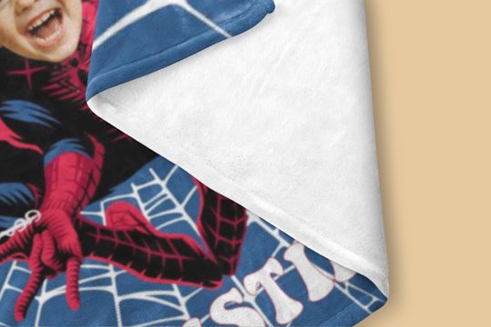 Custom Spider Boy Fleece Blanket with Name, Personalized Superhero Baby Face Minky Blanket, Kids Christmas Gift
