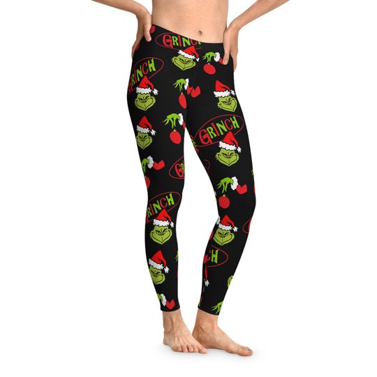 Christmas Character Patterned Leggings, Holiday Stretchy Tights, Seasonal Print Movie-Inspired Leggings