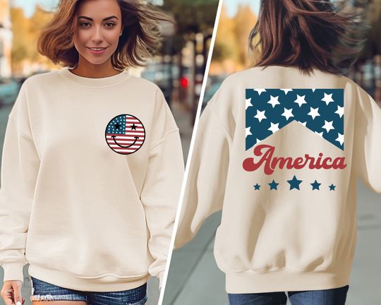 Two-Side Red White and Blue, America Tee, Fourth of July Shirt T-Shirt