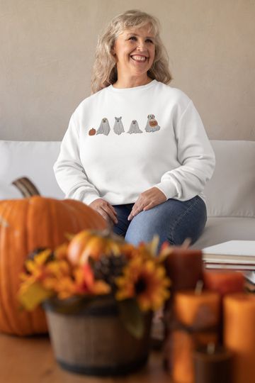 Embroidered Ghost Dog Halloween Unisex Sweatshirt, Halloween Dog Lover