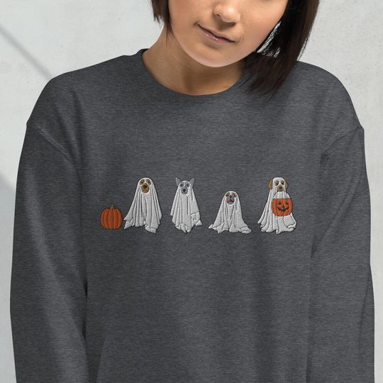 Embroidered Ghost Dog Halloween Unisex Sweatshirt, Halloween Dog Lover