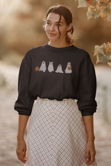 Embroidered Ghost Dog Halloween Unisex Sweatshirt, Halloween Dog Lover