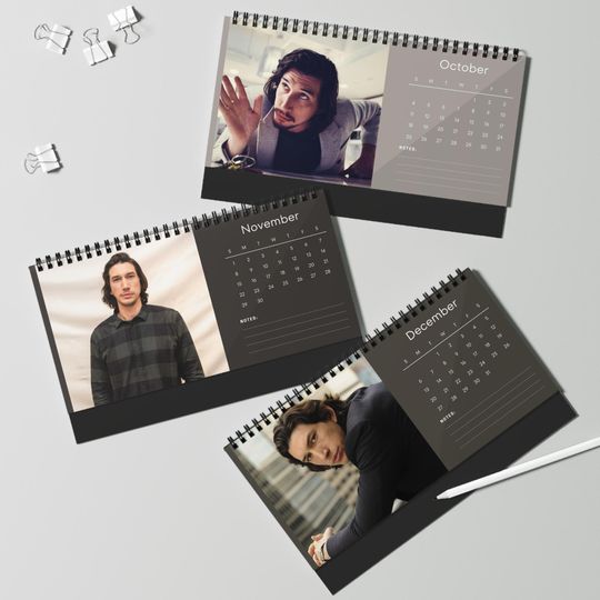Adam Driver 2026 Desk Calendar | Premium Spiral Bound Celebrity Photo Calendar | Stylish Gift for Fans & Desk Dcor