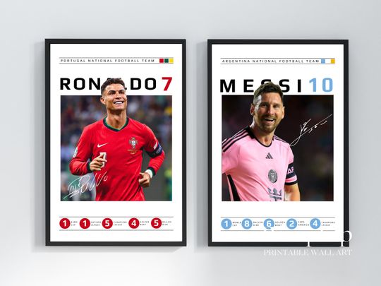 Ronaldo, Messi, Neymar, Mbappe, Bellingham, Haaland  Football Legends Printable Posters for Soccer Wall Art, Soccer Print For Fans