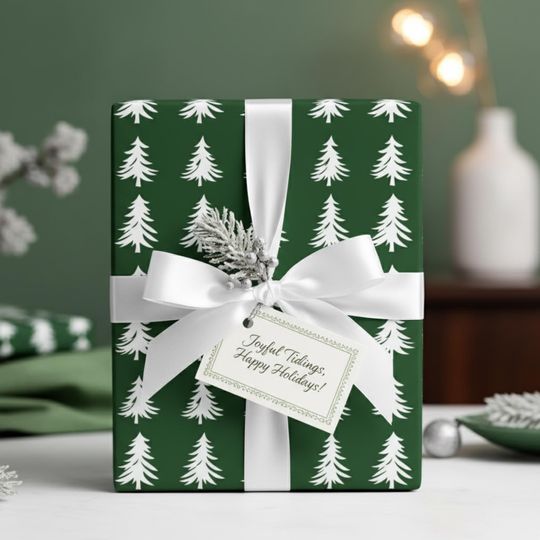 Dark Green Christmas Tree Wrapping Paper Holiday Gift Wrap