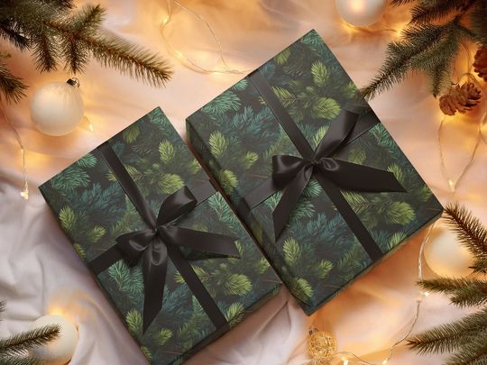 Colorado Spruce Tree Gift Wrap, Evergreen Christmas Wrapping Paper, Dark Green