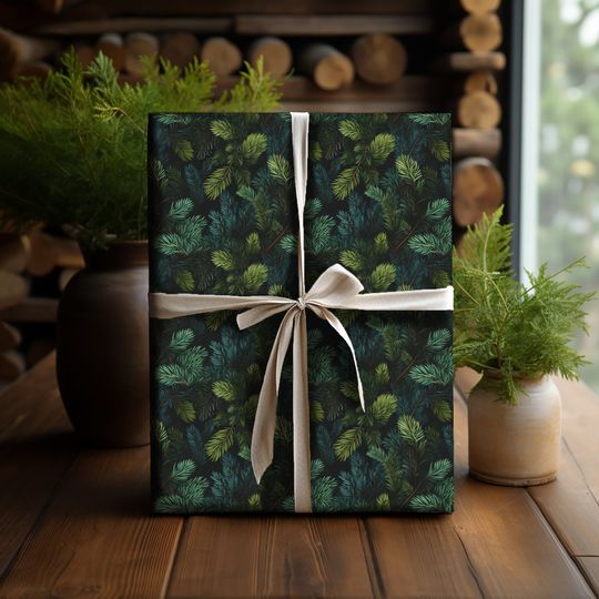 Colorado Spruce Tree Gift Wrap, Evergreen Christmas Wrapping Paper, Dark Green