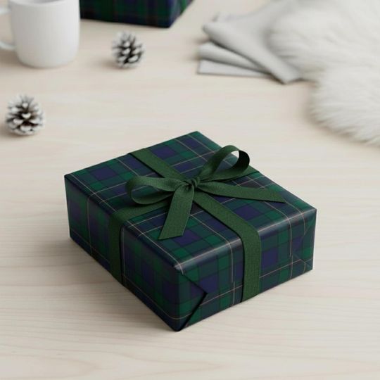 Plaid Tartan Wrapping Paper, Dark Green Gift Wrap, Purple Blue Holiday Christmas Paper