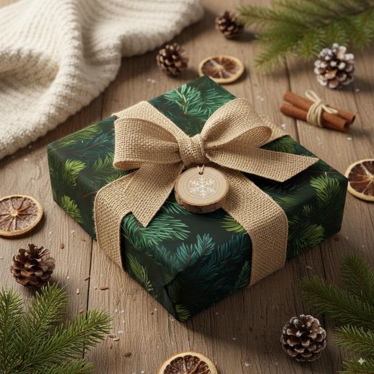 Colorado Spruce Tree Gift Wrap, Evergreen Christmas Wrapping Paper, Dark Green