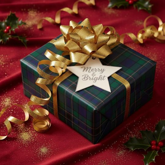Plaid Tartan Wrapping Paper, Dark Green Gift Wrap, Purple Blue Holiday Christmas Paper